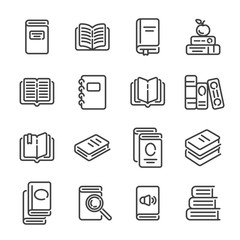 Set of books or reading outline icons. Vector illustration.