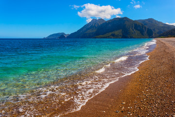 beautiful emerald sea coast, Turkey, lycian way, Cirali sattlement