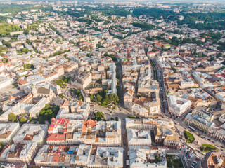 aerial view old european city with red roofs