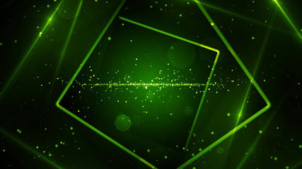 Green virtual abstract background space tunnel with neon line lights. Reality square portal arch...