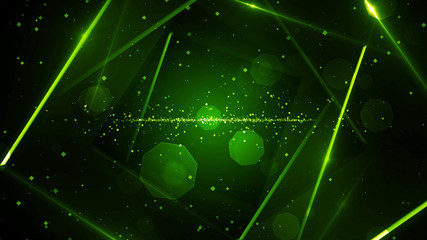 Green virtual abstract background space tunnel with neon line lights. Reality square portal arch...