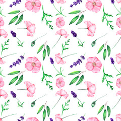 Seamless pattern of flowers and leaves. Delicate watercolor for textiles, Wallpaper, packaging and original design solutions.