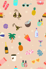 Cute hand draw summer vacation objects, seamless vector pattern