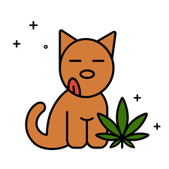 Dog and cannabis leaf. Medical marijuana for pets concept. Isolated vector illustration on white background.