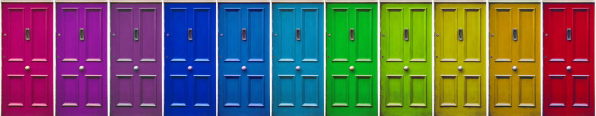  Colorful doors. Color patterns. Beautiful stylish, old door.  Allegory of getting out of a difficult situation - obrazy, fototapety, plakaty