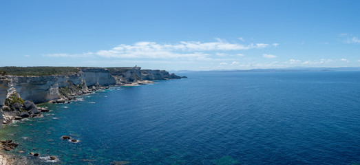 Panoramic view over Bonifacio cliff and the sea, Corsica, France