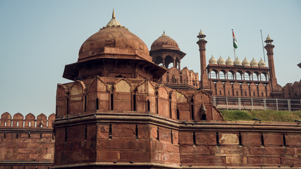 Fototapeta na wymiar A fort in New Delhi with national flag of India
