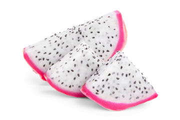 slice of Ripe Dragon fruit, Pitaya or Pitahaya isolated on white background, fruit healthy concept