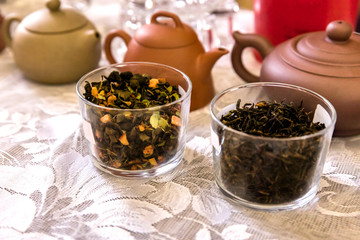 Herbal mix tea and homemade jam, healthy drink