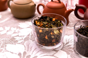 Herbal mix tea and homemade jam, healthy drink
