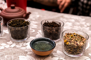 Herbal mix tea and homemade jam, healthy drink