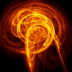 Fire swirls on black, abstract fractal background