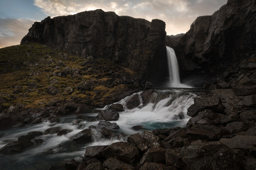 Folaldafoss waterfall in east fjords in Iceland