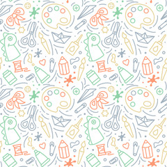 Repeating seamless pattern with elements for kids creative activity in doodle style. Suitable for wallpaper, wrapping or textile