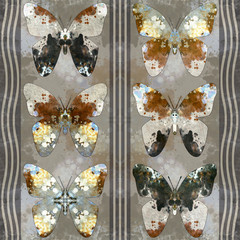  Butterfly, Seamless Pattern,  Striped Background in warm colours