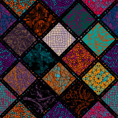 Seamless background pattern. Mosaic art pattern. Block design of squares. Vector image.