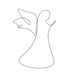 Angel silhouette line drawing on white background vector illustration