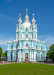 Fototapeta na wymiar Smolny Cathedral, Saint Petersburg, Russia