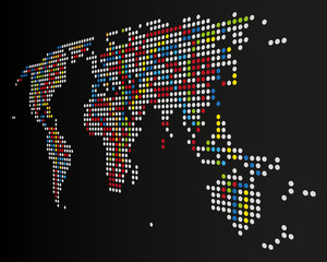 Color Dotted world Map on Dark Background