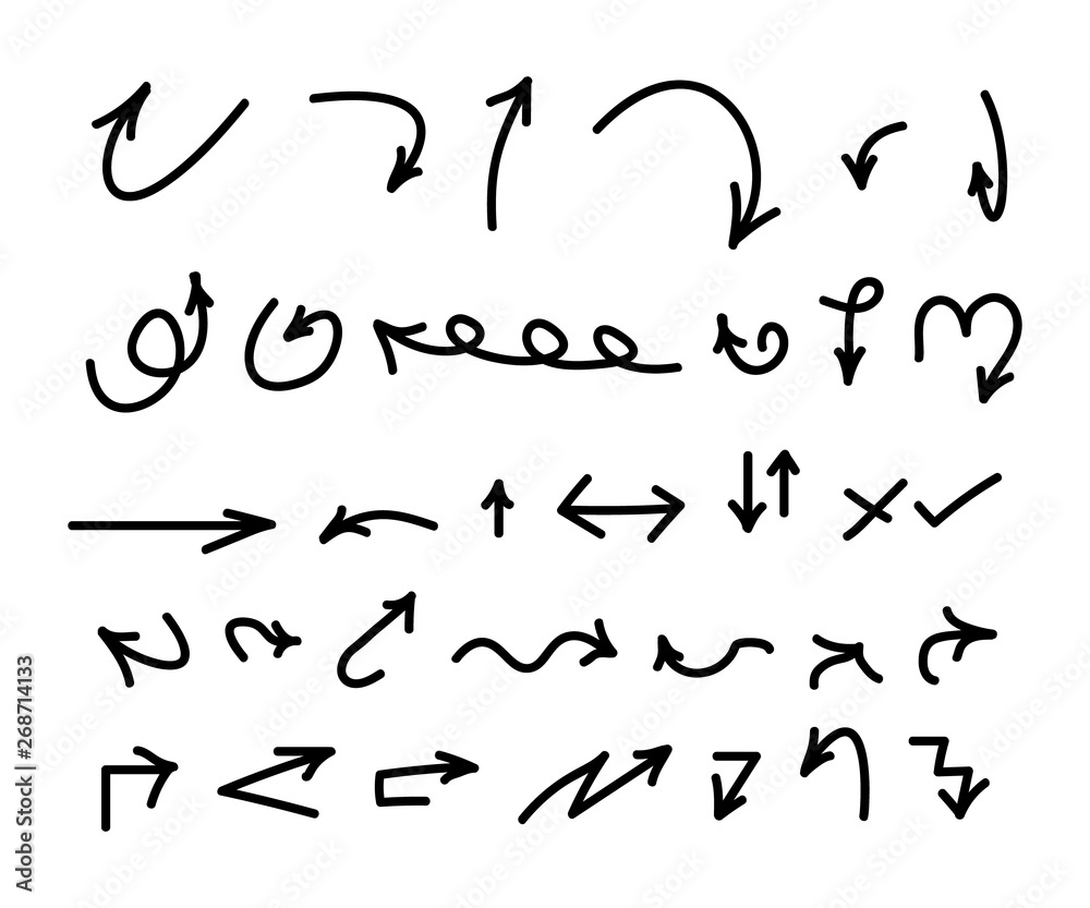 Leinwandbilder set of black hand drawn arrow. collection of abstract arrows. web collection of sketch arrows. arrow