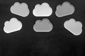 cloud computing concept with clouds on black background top view space for text