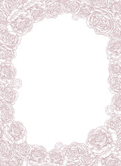 Decorative frame with flowers, roses, peonies. Elegant and stylish template for text. Vector illustration drawing