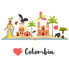 Tourist poster with famous destination of Colombia
