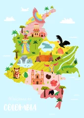 Foto op Canvas Heldere geïllustreerde kaart van Colombia. Reisbanner © danceyourlife