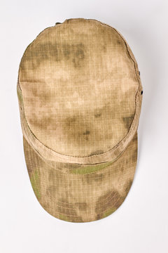 Military cap isolated on white background. Top view. Vertical cropped image.