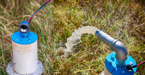 Unfinished draw-well pumping the first underground water.