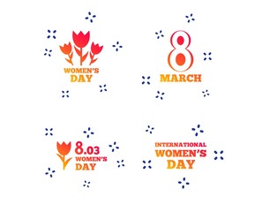 8 March Women's Day icons. Tulips or rose flowers bouquet sign symbols. Random dynamic shapes. Gradient 8 march icon. Vector