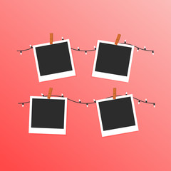 Black and white photo frames isolated on pink. Vintage style. Vector illustration. Color live coral. Trend 2019