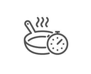 Frying pan line icon. Cooking timer sign. Food preparation symbol. Quality design element. Linear style frying pan icon. Editable stroke. Vector