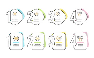 Money currency, Cashback and Refund commission icons simple set. Buying sign. Cash change, Receive money, Cashback card. E-commerce shopping. Finance set. Infographic timeline. Vector