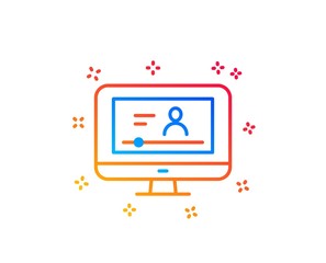 Online Video Education line icon. Computer with Online lecture sign. Web player symbol. Gradient design elements. Linear online video icon. Random shapes. Vector