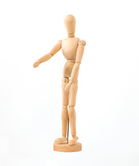 Wooden Artist Mannequin with white background.