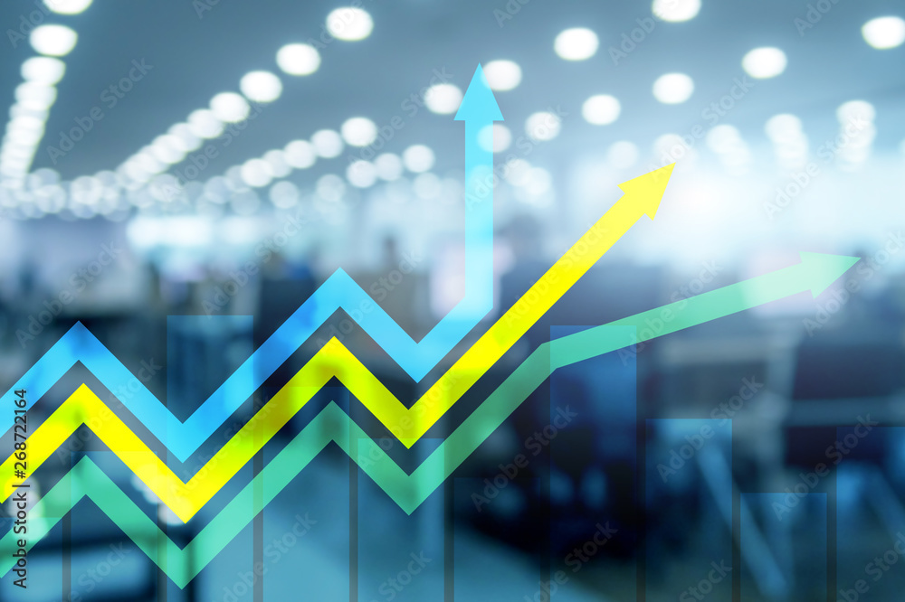 Wall mural financial growth arrows graph. investment and trading concept.