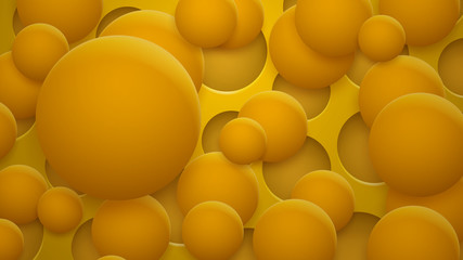 Abstract background of holes and circles with shadows in yellow and orange colors