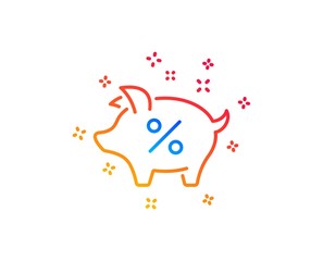 Loan percent line icon. Piggy bank sign. Credit percentage symbol. Gradient design elements. Linear loan percent icon. Random shapes. Vector