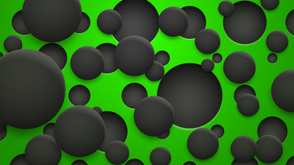 Abstract background of holes and circles with shadows in black colors on green