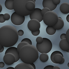 Abstract seamless pattern of holes and circles with shadows in black colors on gray background