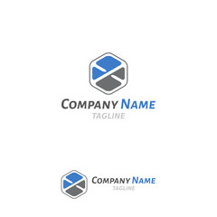 Blue Grey X Badge Logo, Modern badge design, X letter design concept