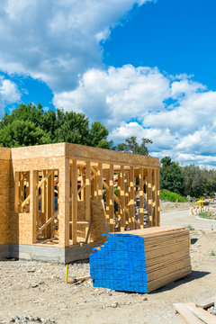 Engineered lumber materials prepared for building construction. Tow by four lumber wood. 2by4
