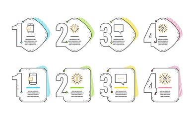 Info, Smartphone message and Blog icons simple set. Artificial intelligence sign. Information, Cellphone chat, Chat message. All-seeing eye. Technology set. Infographic timeline. Line info icon