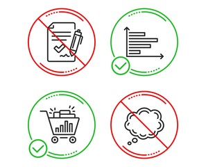Do or Stop. Approved agreement, Horizontal chart and Seo shopping icons simple set. Comic message sign. Signature document, Presentation graph, Analytics. Speech bubble. Technology set. Vector
