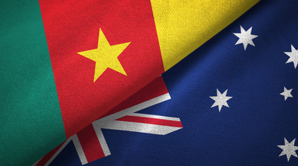 Fototapeta premium Cameroon and Australia two flags textile cloth, fabric texture 