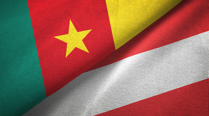 Cameroon and Austria two flags textile cloth, fabric texture 