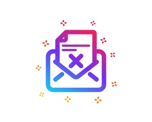 Reject letter icon. Delete mail sign. Decline message. Dynamic shapes. Gradient design reject letter icon. Classic style. Vector