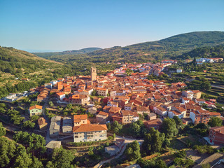Naklejka na ściany i meble Aerial view of Garganta la Olla located in Extremadura (Spain).
