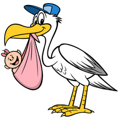 Stork Delivering a Baby Girl - A cartoon illustration of a Stork Delivering a Baby Girl. © Larry Rains